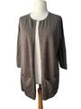 EX Isaac Mizrahi Strickjacke Elemente Baumwollmix offene Vorderseite Cardi Staubsammler grau XL