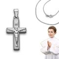 Baby Taufe Kommunion Jesus Christus Kreuz Anhänger mit Kette Echt Silber 925