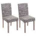 2er-Set Küchenstuhl Littau, Stuhl Esszimmerstuhl, Textil mit Schriftzug, grau