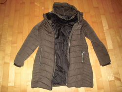 C&A Damen Jacke Wintermantel olivefarben mit Kapuze - Gr. 40