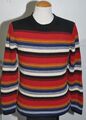 Ragman Rundhals-Pullover Baumwolle rot-schwarz-blau gestreift 70er Skipulli Neu