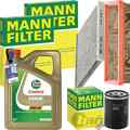 MANN INSPEKTIONSPAKET+CASTROL 5W-40 ÖL passend für 1.4 FIAT 500 C 312 BIS 08/11