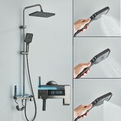 Grau Regendusche Kopfbrause Duschset Duschsystem Duscharmatur mit Handbrause LCD