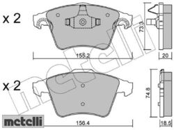 metelli 22-0552-3 Bremsbelagsatz für Scheibenbremse Bremsbelagsatz für VW 