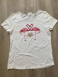 T-Shirt, Cartoon, 40, weiß, Flamingo, Pailletten 