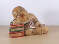 Vintage chinesische schlafende Buddha handgeschnitzt bemalte Holzfigur 24x10x17 cm