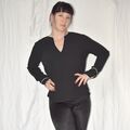 Kontraststreifen - Elegante Bluse * M (42) * schwarzes Top* Oberteil * Shirt