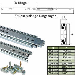 2, 3, 4, 5, 10 Schienenpaare Teleskopschienen Schubladenschienen  Voll / Teil