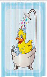 Ente Schmaler Duschvorhang Cartoon Maskottchen in der Badewanne