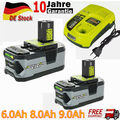 18V 9.0Ah Akku für RYOBI One+ Plus Lithium RB18L50 P108 P109 Batterie/ Ladegerät