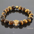 Herren Damen Gold Tiger Perlen Gummiband Armband Tiger Eye Shamballa für Männer 