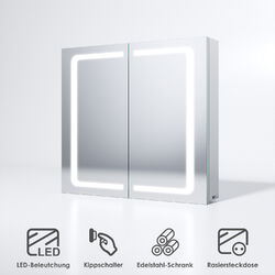 LED Spiegelschrank Badschrank Spiegel mit Beleuchtung Steckdose Edelstahl 70cm