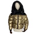 Brandneu mit Etikett Jack1t Jackit gefütterte Damen-Daunenjacke Small goldfarben Signatur kurz geschnitten