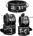 HQ Bondage Set Leder Fesselset Handfesseln Fußfesseln Halsband gepolstert black 