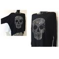 DAMEN Shirt T-Shirt Totenkopf Skull Strass Glitzer Bluse Schwarz  Herbst Neu