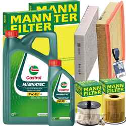 MANN INSPEKTIONSPAKET+CASTROL 5W-30 ÖL passend für 2.0 TDCI FORD FOCUS 2 VOLVO