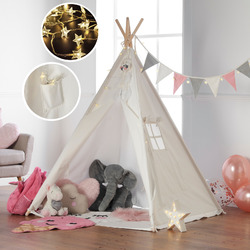 PREMIUM Haus Projekt Mädchen TIPI ZELT Kinder LICHTER & BUNTING Spielhaus rosa Höhle