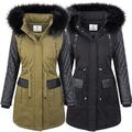 Damen Winter Jacke Parka Wintermantel Kunstfellkragen Damenjacke Mantel D-348