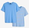 2er Pack T-Shirt Bio Baumwolle Gr. 52/54 (L) Mittelblau Weiß Herren Shirt Neu