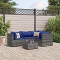 5-tlg. Garten-Lounge-Set mit Kissen Grau Poly Rattan