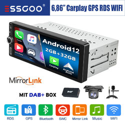 DAB+ Autoradio 1 DIN Carplay Android 12 2+32G GPS Nav RDS Bluetooth WIFI MIK KAM