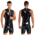 Herren Wetlook Overalls Lederoptik Body mit Druckknöpfe im Schritt Sexy Clubwear