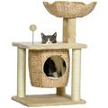 Katzen Kratzbaum Klein, 74 cm Katzenbaum mit Katzenhöhle, Spielball, Bett, Beige