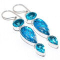 Blauer Rutilquarz, Blautopas Edelstein 925 Sterlingsilber Schmuck Ohrring 2,5...