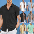Herren Kurzarm Hemd Knopf Strand Bluse Freizeit Hemden Sommer Shirt Urlaub Tops
