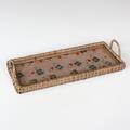 Kleines vintage Serviertablett aus Holz mit Glasboden Motiv Blumen, 28x11,5 cm