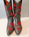 SANCHO COWBOYSTIEFEL, WESTENSTIEFEL, BOOTS schwarz mit roten Rosen GR.38