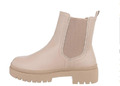 Stiefeletten Damen Chelsea Boots mit Reißverschluss Plateau Beige NEU