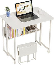 Kleiner Klappbarer Computertisch Mit Regal, Schreibtisch Für Das Heimbüro (Weiß)