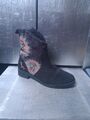 Original DESIGUAL Ankle Boots Gr 37 schwarz pink Wildleder Stiefeletten #S884