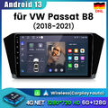 6+128GB Android 13 Autoradio Carplay Für VW Passat B8 2018-2021 GPS Navi FM WIFI