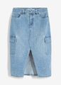 Damen Jeans Rock Midi Wadenlang 36-54 blau Stretch Jeansrock 554