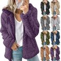 Damen Plüsch Warme Winterjacke Teddyfell Winter Fleecejacken Kapuzen Mantel