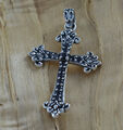 Silber 925 Kreuz mit schwarzen Cubic-Zirkonia Stein Ketten-Anhänger Gothic Gotik