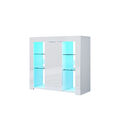 Kommode Highboard Sideboard mit LED Wohnzimmerschrank Modern Weiß Hochglanz 90cm