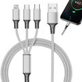 Multi USB Ladekabel 3in1 Typ-C Micro IPhone Kabel Huawei Silber 1,2m