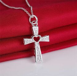 925 SILBER Kreuz Herz Silberkette Anhänger mit Halskette Silberschmuck NEU DAMEN