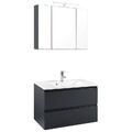 Badezimmer Waschplatz Set Hochglanz grau 80cm Waschtisch mit LED Spiegelschrank