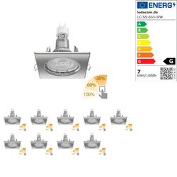 10x Deckeneinbaustrahler RIR Einbaurahmen chrom matt eckig inkl. GU10 LED, PAR16