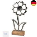 formano Dekoaufsteller Blume aus Aluminium & Mangoholz 25 cm - Silberfarben