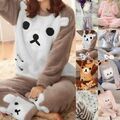 Damen Fraue Winter Fleece Kuschelig Flauschig Warm Weich Pyjama Schlafanzug Suit