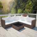 4-tlg. Garten-Lounge-Set mit Kissen Poly-Rattan Braun