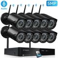 5MP WLAN Funk Überwachungskamera Set Audio Kamera Außen H265+ 2TB NVR IP66 PIR
