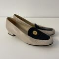 Paco Herrero Vintage Loafer flache Schuhe Slipper beige schwarz Leder Gr. 4 37