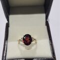 14k Massiv Gelbgold Natürlich Red Garnet Und Diamanten Damen Hochzeit Ring