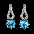 925 Sterling Silber Ohrringe Rund 7mm Top Schweizer Blau Topas Edelstein Schmuck